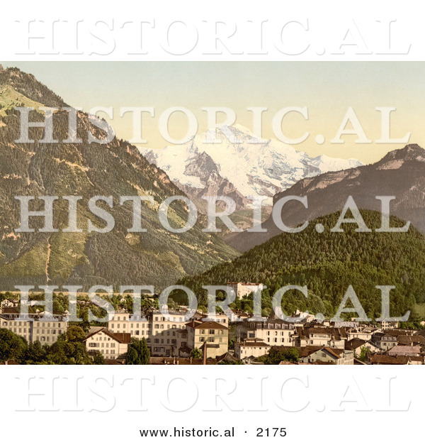 Historical Photochrom of Interlaken and Jungfrau in Switzerland
