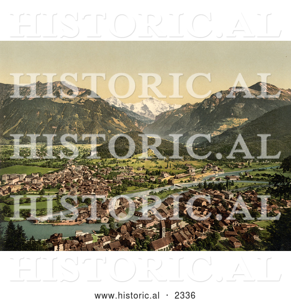 Historical Photochrom of Interlaken and the Aare River