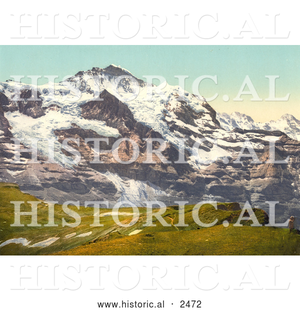 Historical Photochrom of Jungfrau Mountain and Scheidegg Pass