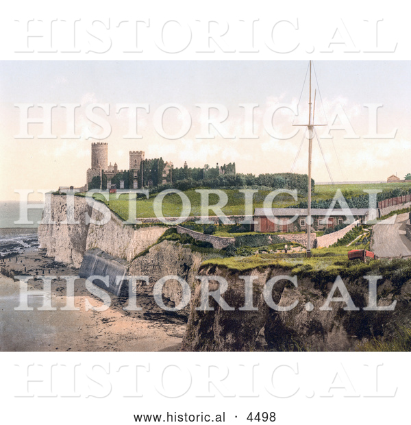 Historical Photochrom of Kingsgate Castle Above Kingsgate Bay Broadstairs Thanet Kent England UK