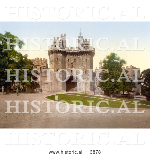 Historical Photochrom of Lawns and the Gateway at Lancaster Castle in Lancaster Lancashire England UK