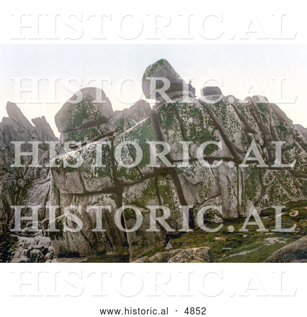 Historical Photochrom of Logan Rock, Treen, Penzance, Penwith, Cornwall, England, United Kingdom