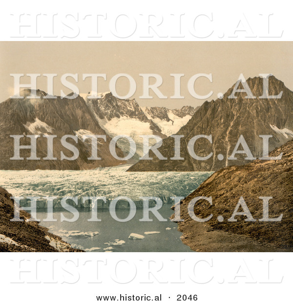Historical Photochrom of Marjelensee Glacier, Switzerland