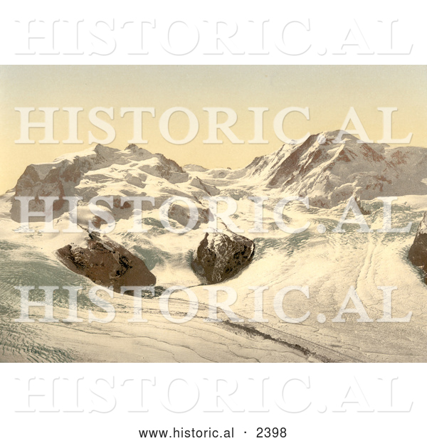 Historical Photochrom of Monte Rosa and Gorner Glacier in Switzerland