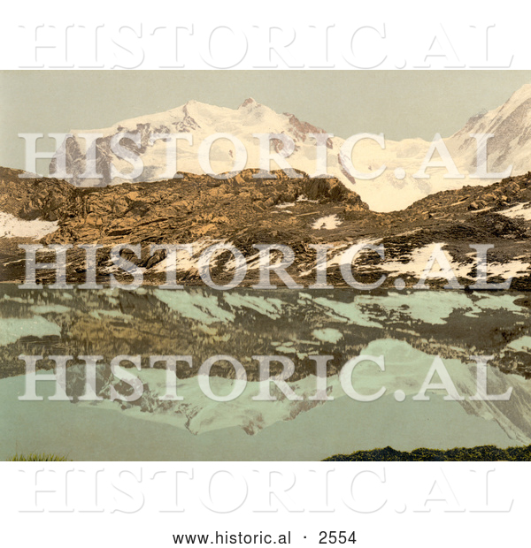 Historical Photochrom of Monte Rosa Reflecting in Riffel Lake, Switzerland