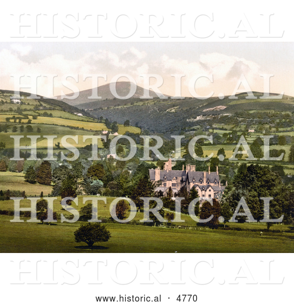 Historical Photochrom of Neville Court, Abergavenny, Monmouthshire, Gwent, Wales, United Kingdom