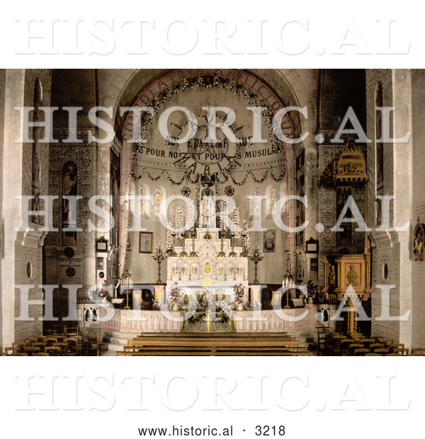 Historical Photochrom of Notre Dame D’Afrique Basilica Interior, Algiers, Algeria