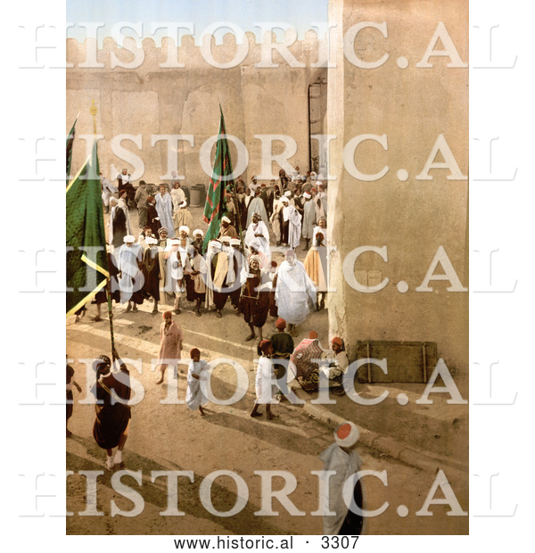 Historical Photochrom of Parade in Kairwan, Tunisia