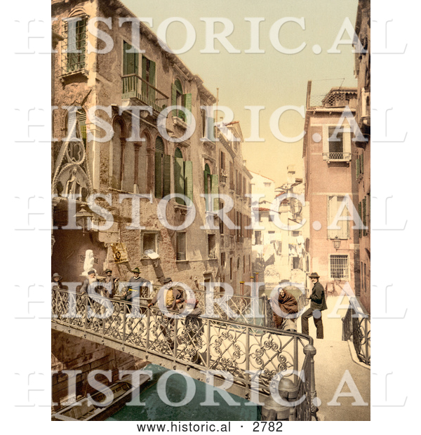 Historical Photochrom of Paradise Bridge, Venice, Italy