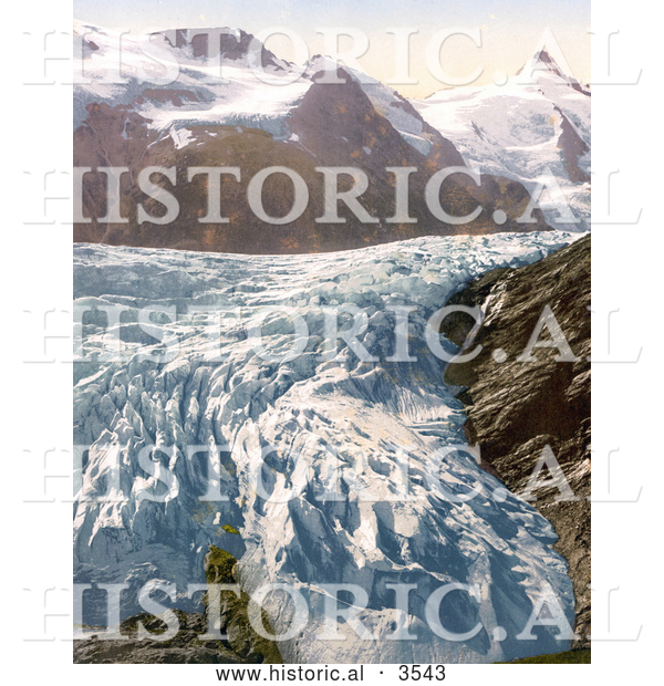 Historical Photochrom of Pasterze Glacier and Grossglockner Mountain in Carinthia, Austria