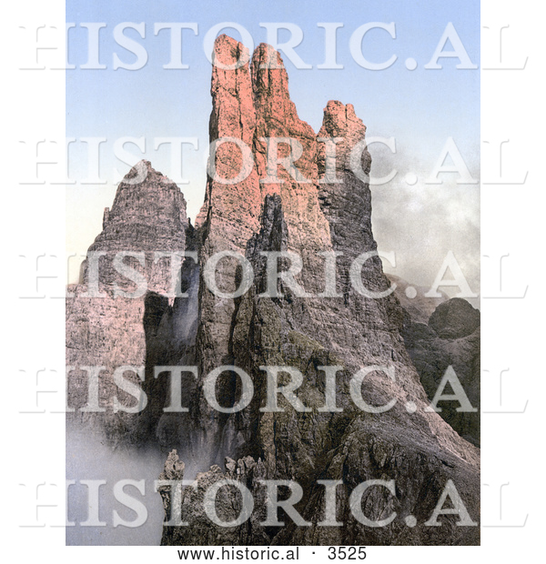 Historical Photochrom of Peaks of the Rosengarten Group, Tyrol, Austria