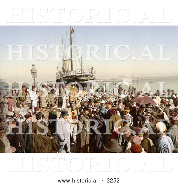 Historical Photochrom of People Disembarking a Ship, Algiers, Algeria