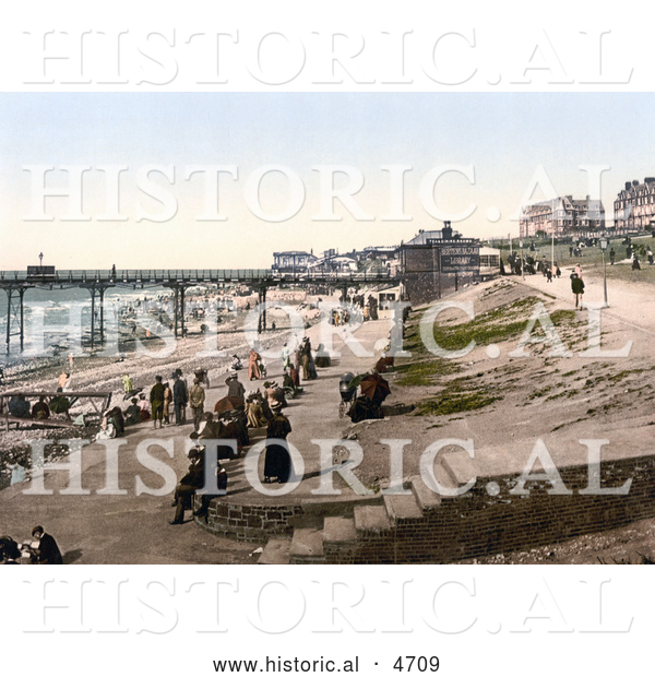 Historical Photochrom of People Enjoying the Nice Weather on the Coastal Promenade in Hunstanton, Norfolk, England