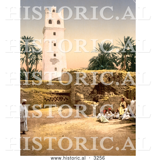 Historical Photochrom of People near the Mosque, Biskra, Algeria