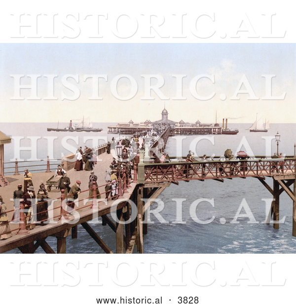 Historical Photochrom of People on the Busy Margate Jetty in Margate Thanet Kent England UK