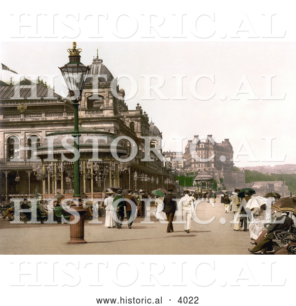 Historical Photochrom of People Strolling on the Promenade at the Spa in Scarborough North Yorkshire England UK