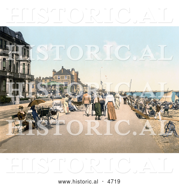 Historical Photochrom of People Strolling on the Promenade on the English Channel in Deal Kent England