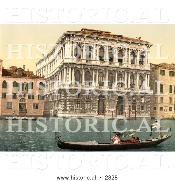 Historical Photochrom of Pesaro Palace, Venice, Italy
