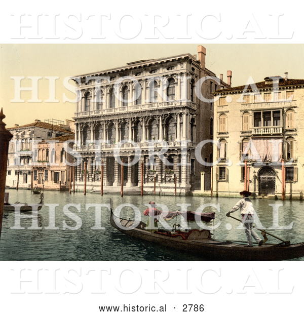 Historical Photochrom of Rezzonico Palace, Venice, Italy