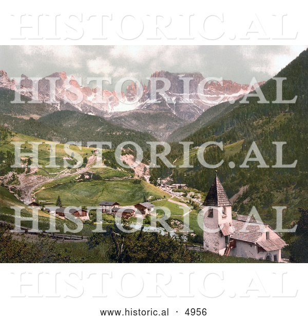 Historical Photochrom of Rosengarten and St. Cyprian, Tyrol, Austria