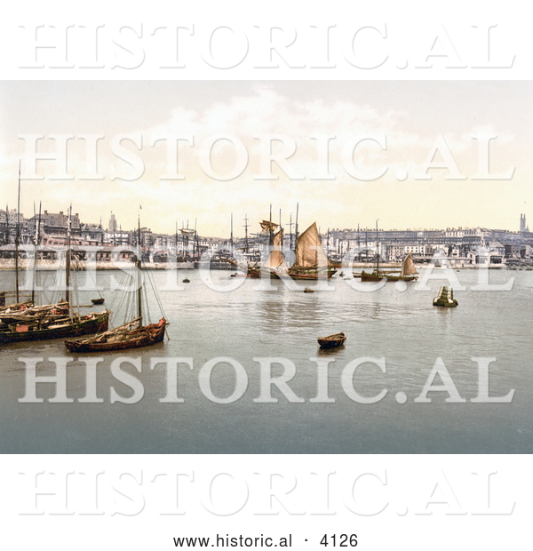 Historical Photochrom of Ships in the Harbour in Ramsgate Thanet Kent England UK