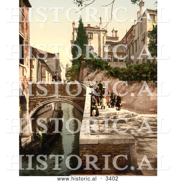 Historical Photochrom of St. Christopher Canal, Venice, Italy
