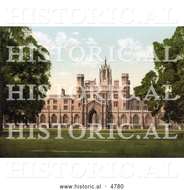 Historical Photochrom of St John’s College in Cambridge, Cambridgeshire, England, United Kingdom