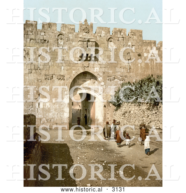 Historical Photochrom of St. Stephen’s Gate, Jerusalem