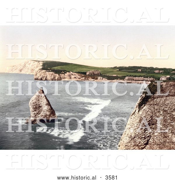 Historical Photochrom of Stag Rock in Freshwater Bay on the Isle of Wight England