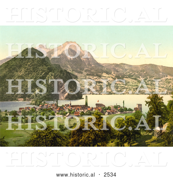 Historical Photochrom of Stansstad near Pilatus, Switzerland