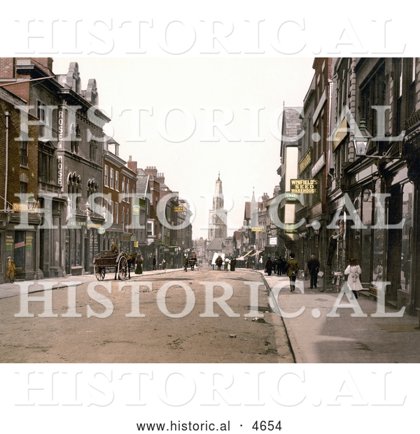 Historical Photochrom of Storefront Buildings and Street Scene of Westgate Street in Gloucester, England