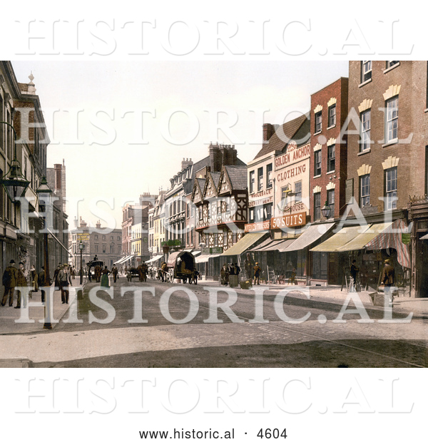 Historical Photochrom of Storefronts and Street Scene of Southgate Street in Gloucester England