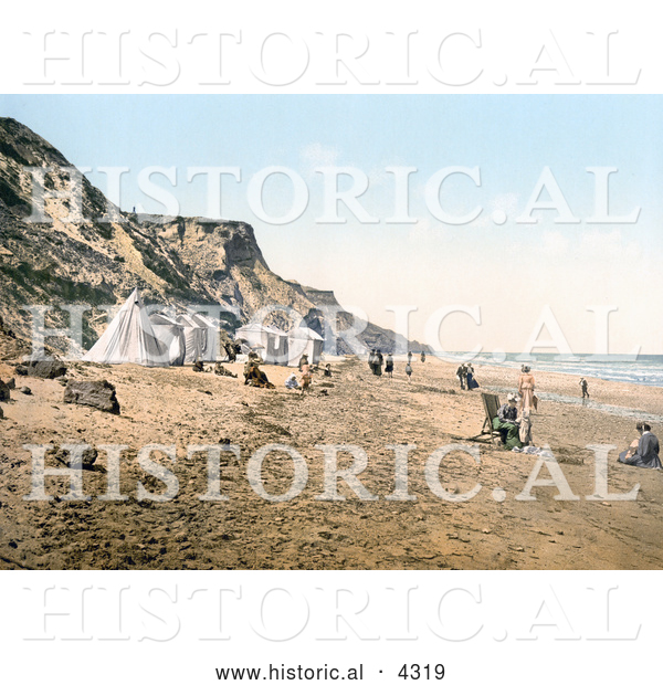 Historical Photochrom of Tents and People on the Beach in Overstrand Norfolk England
