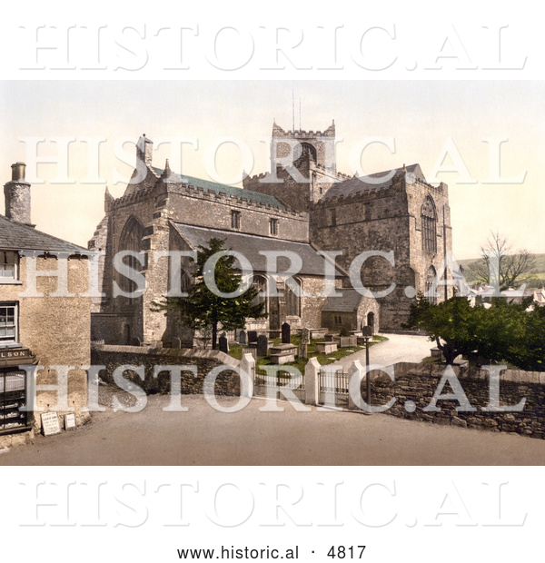 Historical Photochrom of the 12th Century Cartmel Priory Church in Cartmel, Cumbria, England