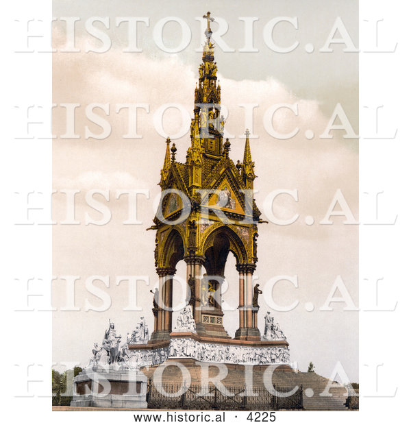 Historical Photochrom of the Albert Memorial with the Frieze of Parnassus in Kensington Gardens London England