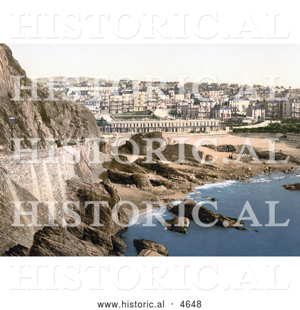 Historical Photochrom of the Beach and City Buildings Ilfracombe in Devon England