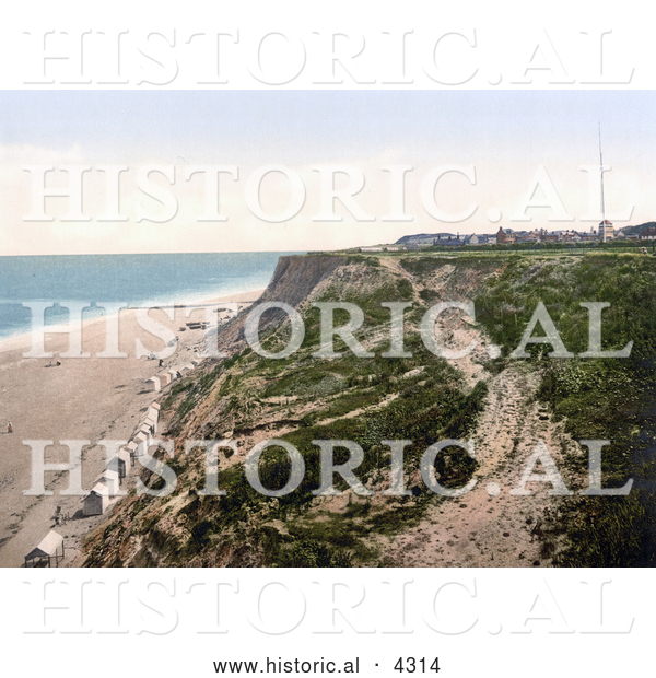 Historical Photochrom of the Beach and Cliffs at Overstrand Norfolk England