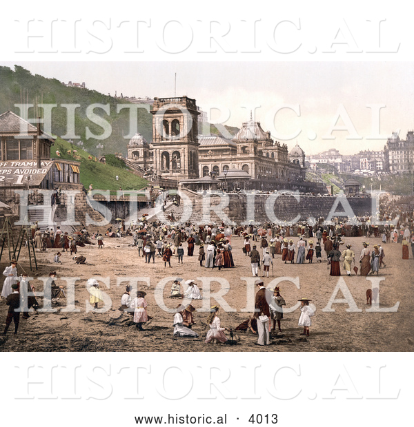 Historical Photochrom of the Beach at Scarborough North Yorkshire England UK