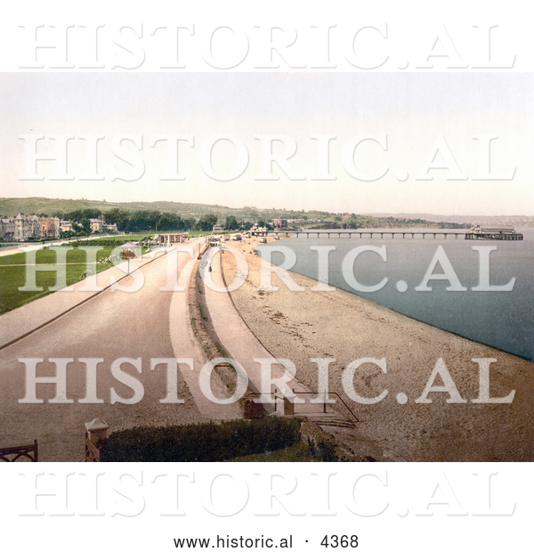 Historical Photochrom of the Beach, Pier and Promenade in Paignton on the Torbay Devon England UK