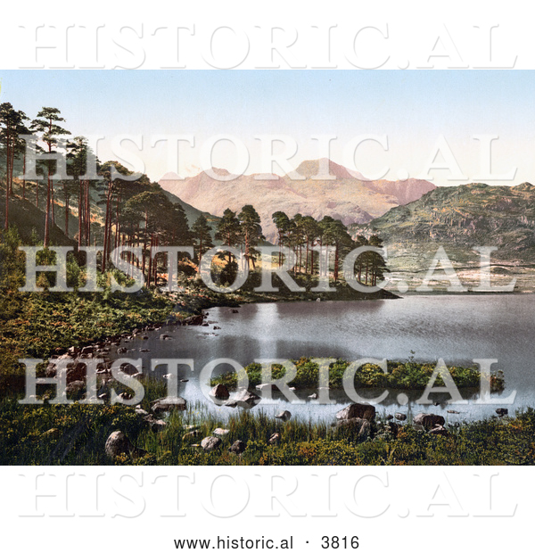 Historical Photochrom of the Blea Tarn Lake with a View of the Langdale Pikes Lake District Great Langdale Cumbria England UK