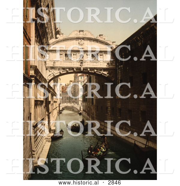 Historical Photochrom of the Bridge of Sighs, Venice