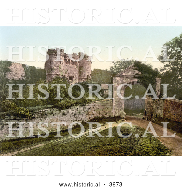 Historical Photochrom of the Carisbrooke Castle in Carisbrooke Newport Isle of Wight England