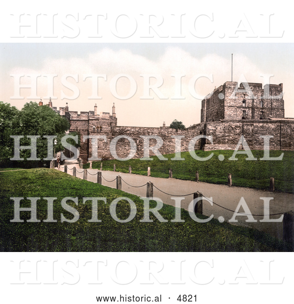 Historical Photochrom of the Carlisle Castle in Carlisle, Cumbria, England, United Kingdom