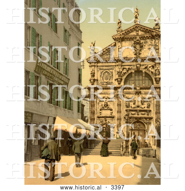 Historical Photochrom of the Church of San Moise, Venice, Italy