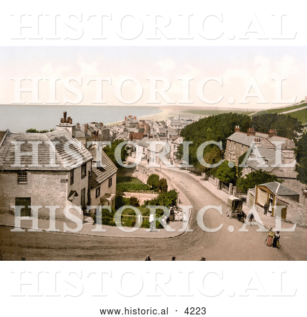Historical Photochrom of the Coastal Village of Portland, Isle of Portland, Dorset, England, United Kingdom