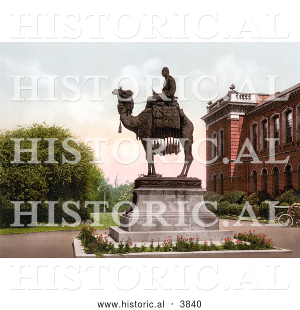 Historical Photochrom of the Gordon Memorial Statue at the Brompton Barracks Showing General Charles Gordon on a Camel in New Brompton Kent England UK