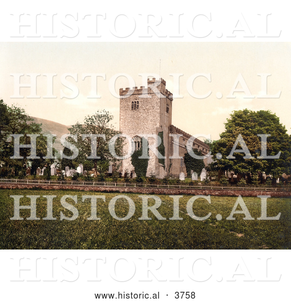 Historical Photochrom of the Graveyard and Crosthwaite St Kentigern’s Church in Keswick Derwentwater Lake District Allerdale Cumbria England UK