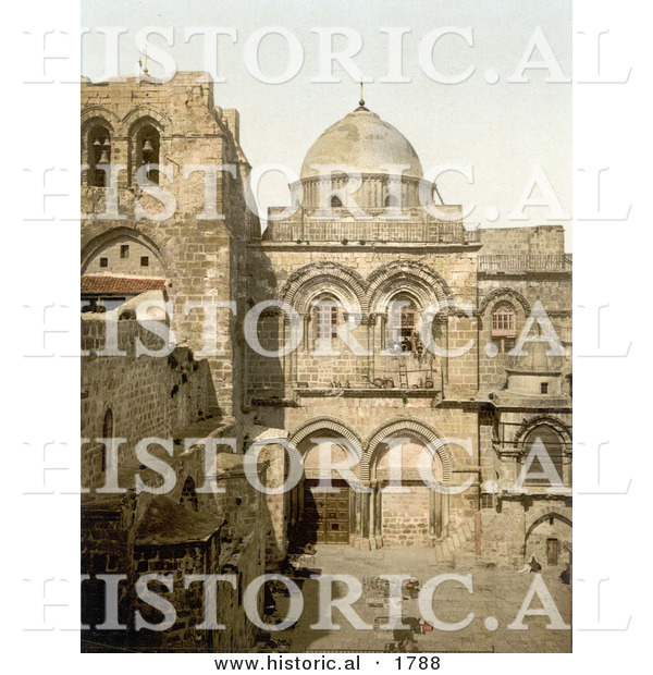 Historical Photochrom of the Holy Sepulchre, Jerusalem, Israel