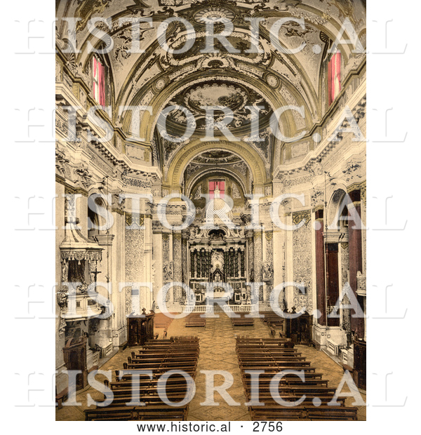 Historical Photochrom of the Interior of Jesuits’ Church, Venice