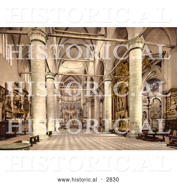 Historical Photochrom of the Interior of St. John and St. Paul’s, Venice, Italy